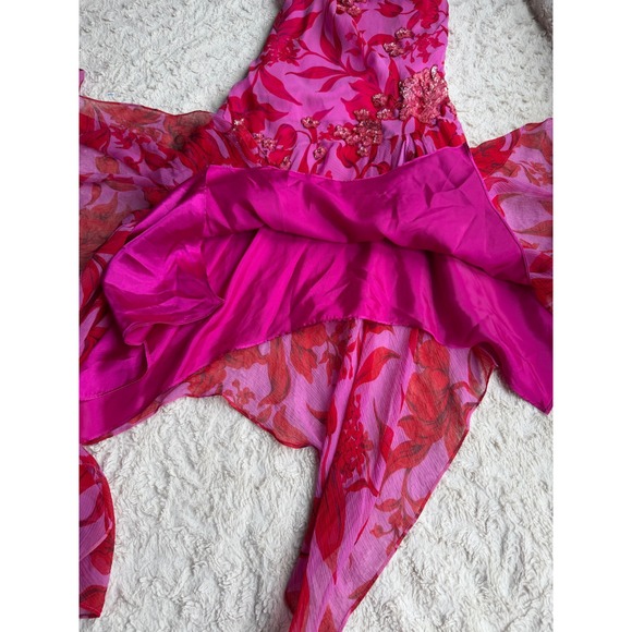 Laundry by Shelli Segal Silk Dress Floral‎ Sequin Chiffon Asymmetrical Beaded 10 - Picture 8 of 15